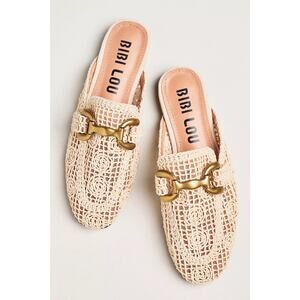 Bibi Lou Zagreb Crochet Slip-On Loafer Mules Horsebit Cream Women EU41 US10 Boho